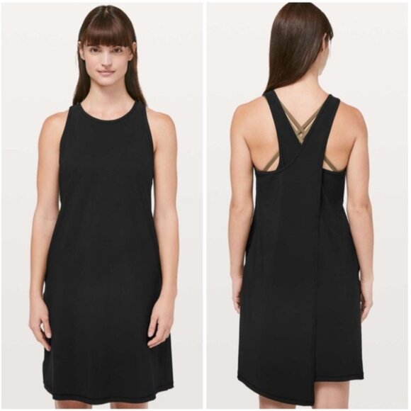 Lululemon Early Morning Dress in Black Pockets Mini Dress Tank Dress Size 4 - Picture 1 of 10